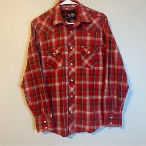 Vintage Old Navy Red Plaid Shirt with Pearl Snaps